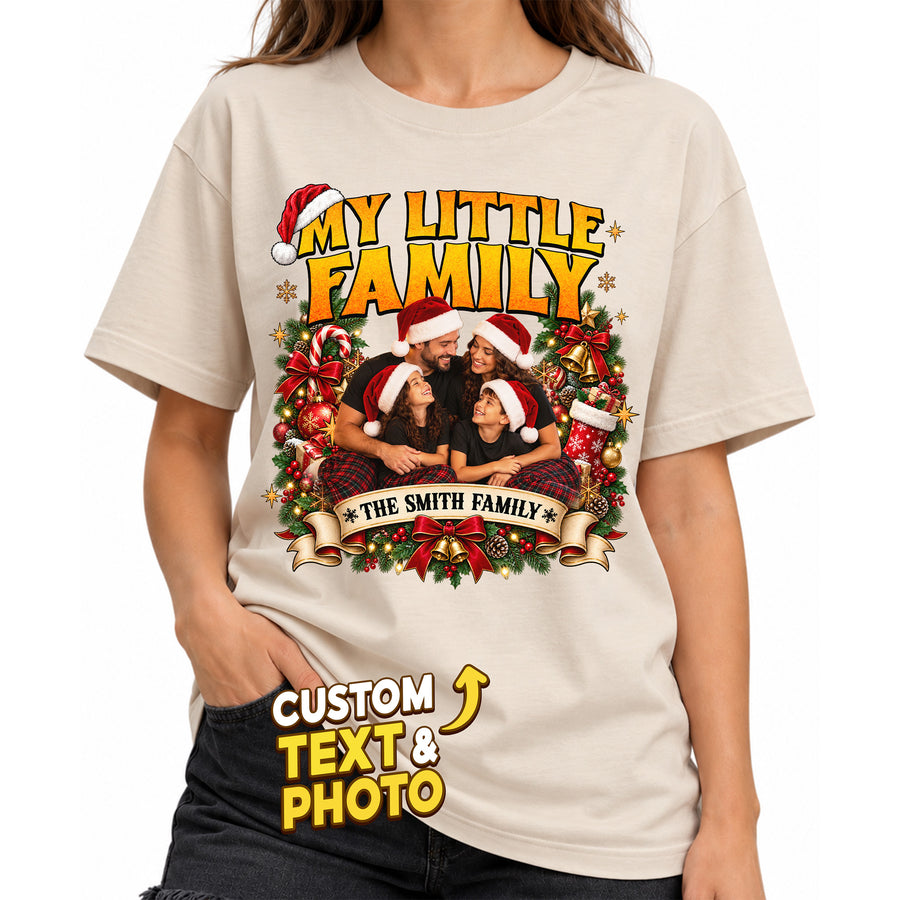 Custom Photo Matching Family Christmas Shirts with Wreath Frame and Names - Personalized Photo Shirt