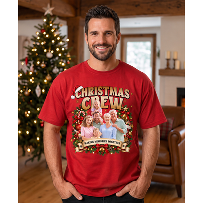 Custom Photo Matching Family Christmas Shirts with Wreath Frame and Names - Personalized Photo Shirt