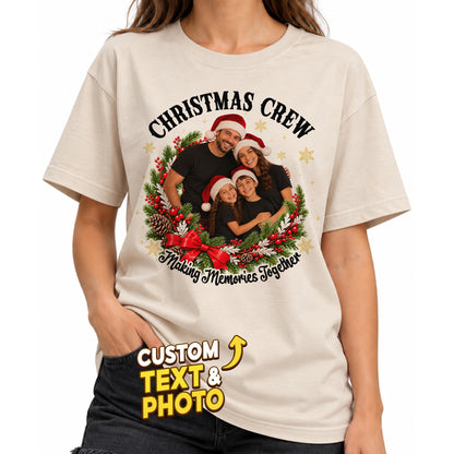 Custom Photo Matching Family Christmas Shirts with Round Wreath Photo - Personalized Photo Shirt