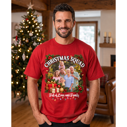 Custom Photo Matching Family Christmas Shirts with Round Wreath Photo - Personalized Photo Shirt