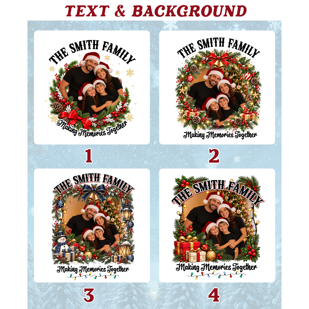 Custom Photo Matching Family Christmas Shirts with Round Wreath Photo - Personalized Photo Shirt