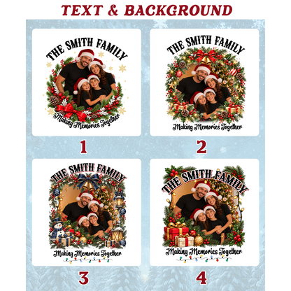 Custom Photo Matching Family Christmas Shirts with Round Wreath Photo - Personalized Photo Shirt