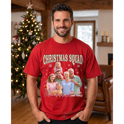 Custom Photo Matching Family Christmas Shirts with Santa Hat - Personalized Photo Shirt