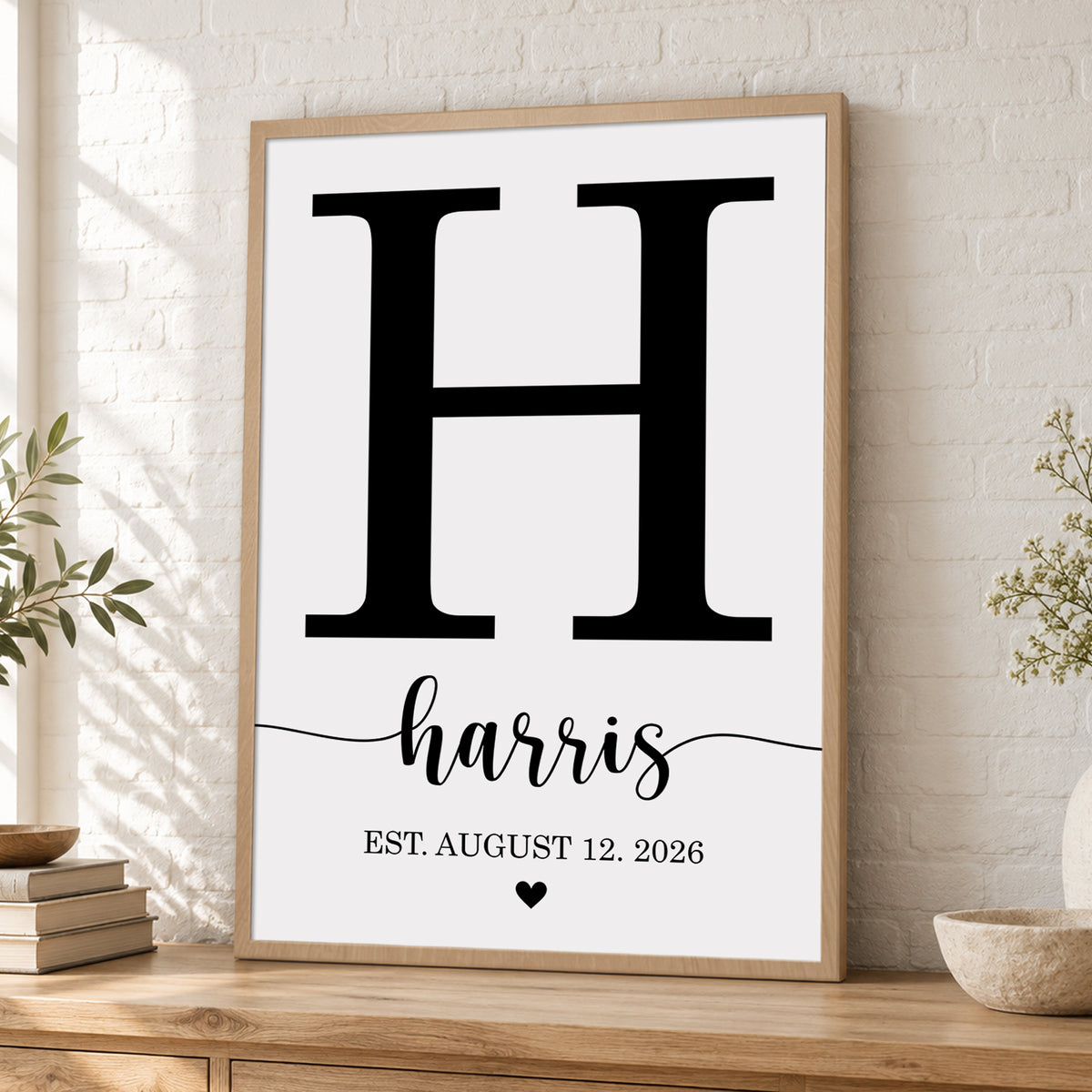 Custom Family Name Sign Letter & Heart Name & Date Canvas - Personalized Wall Art