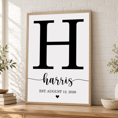 Custom Family Name Sign Letter & Heart Name & Date Canvas - Personalized Wall Art