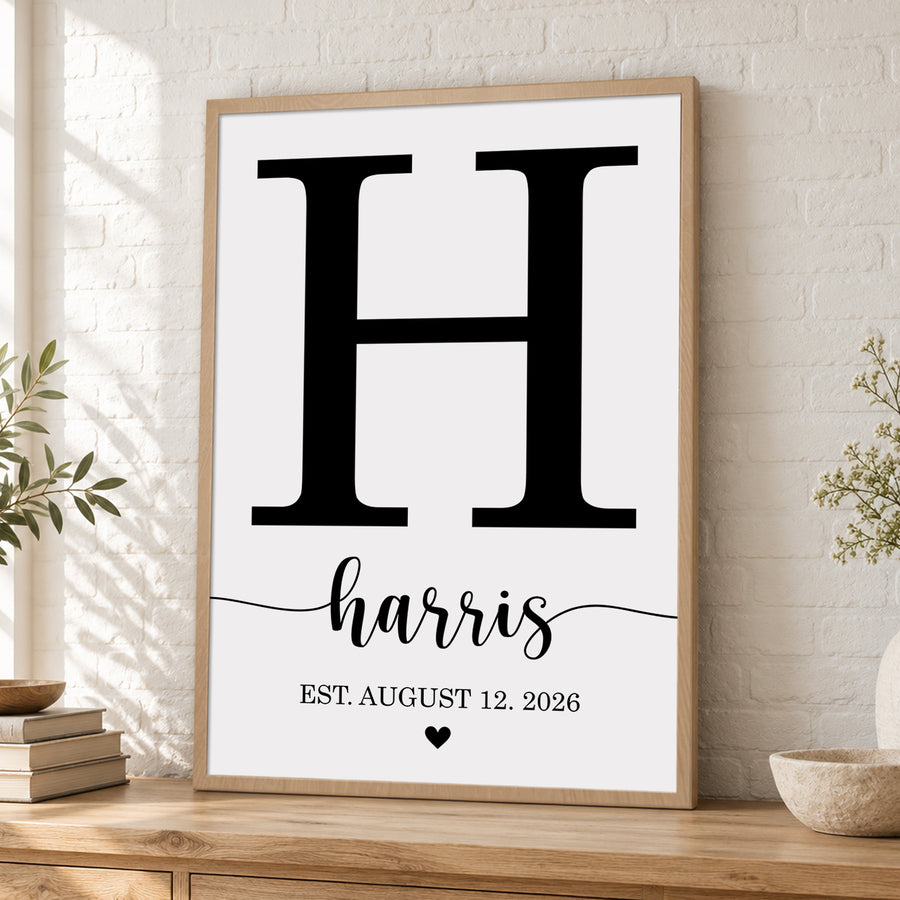 Custom Family Name Sign Letter & Heart Name & Date Canvas - Personalized Wall Art