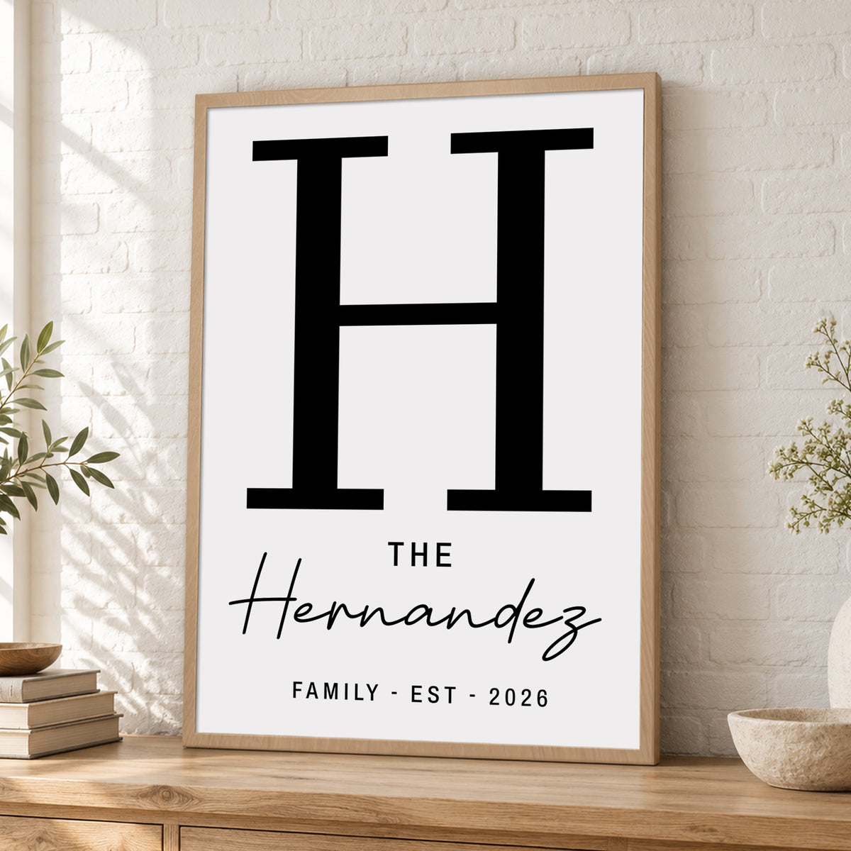 Custom Family Name Sign Thin Script Letter Name & Year Canvas - Personalized Wall Art