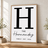 Custom Family Name Sign Thin Script Letter Name & Year Canvas - Personalized Wall Art