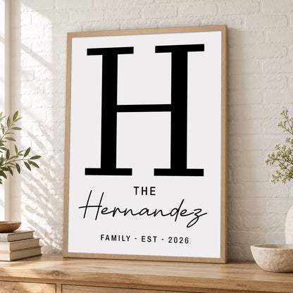 Custom Family Name Sign Thin Script Letter Name & Year Canvas - Personalized Wall Art