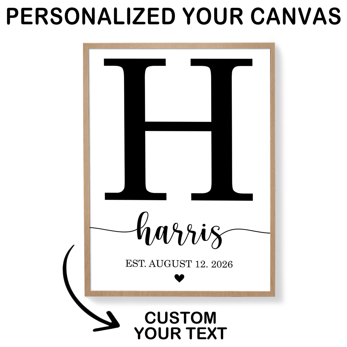 Custom Family Name Sign Letter & Heart Name & Date Canvas - Personalized Wall Art