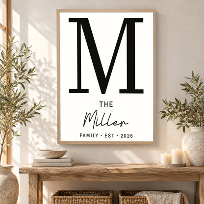Custom Family Name Sign Thin Script Letter Name & Year Canvas - Personalized Wall Art