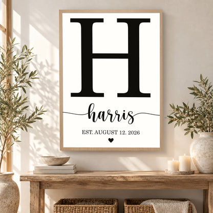 Custom Family Name Sign Letter & Heart Name & Date Canvas - Personalized Wall Art
