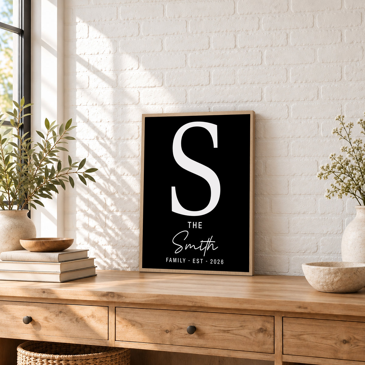Custom Family Name Sign Thin Script Letter Name & Year Canvas - Personalized Wall Art