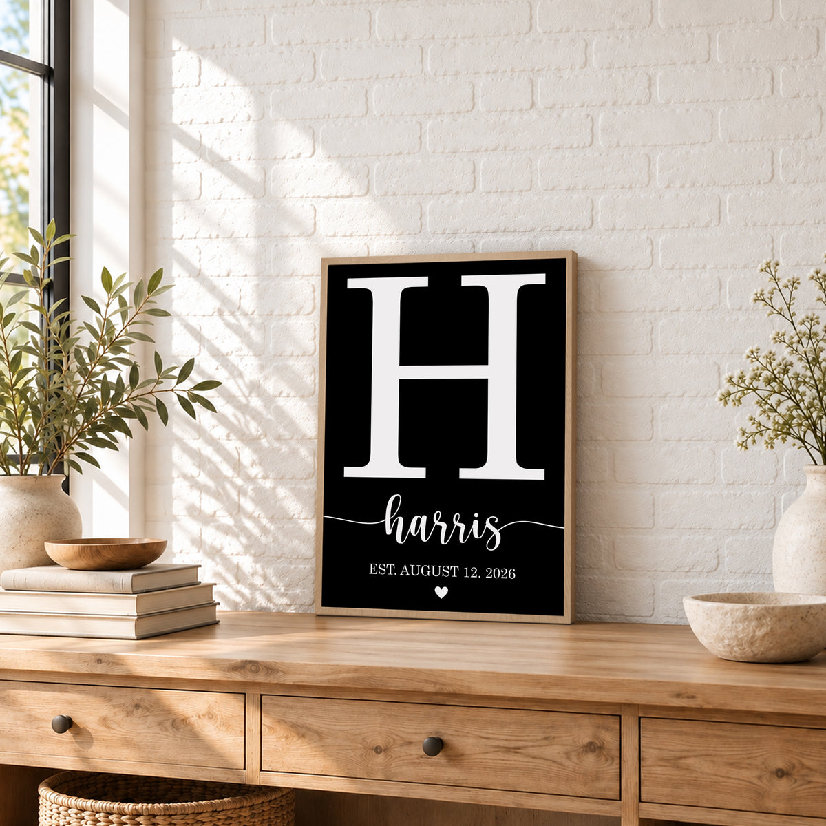 Custom Family Name Sign Letter & Heart Name & Date Canvas - Personalized Wall Art