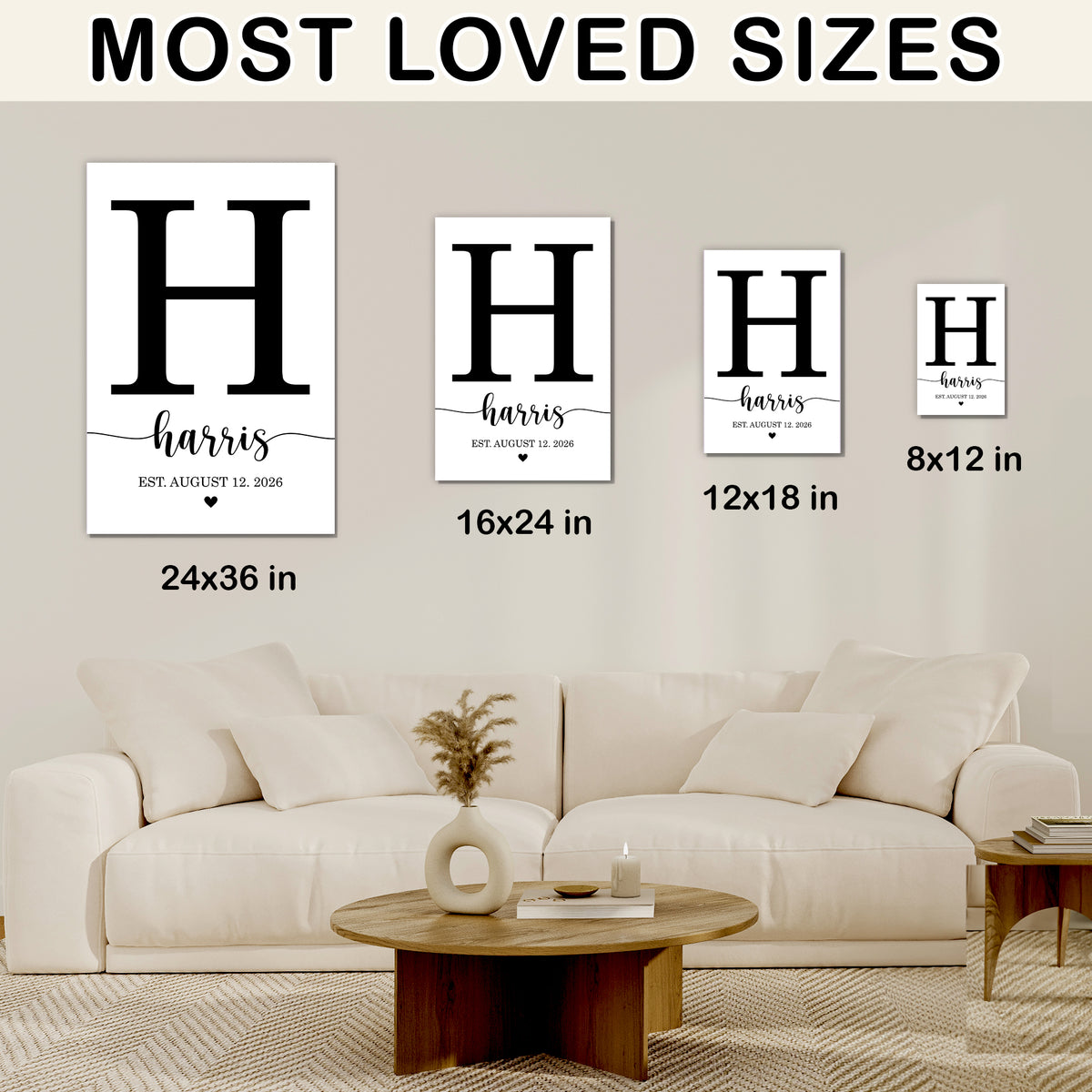 Custom Family Name Sign Letter & Heart Name & Date Canvas - Personalized Wall Art