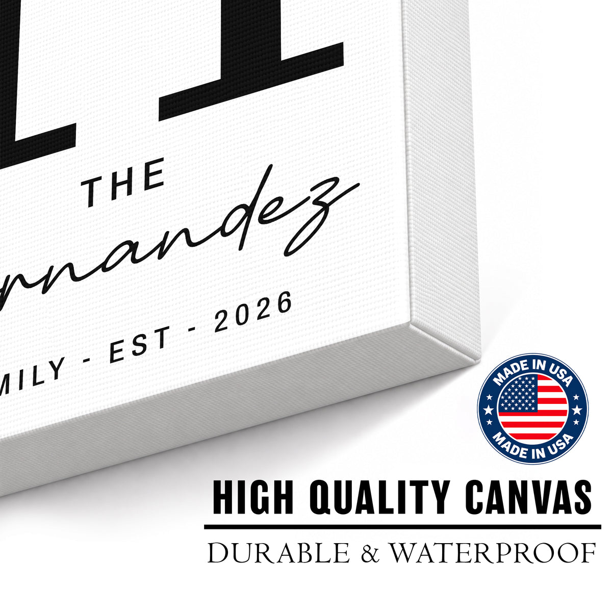 Custom Family Name Sign Thin Script Letter Name & Year Canvas - Personalized Wall Art