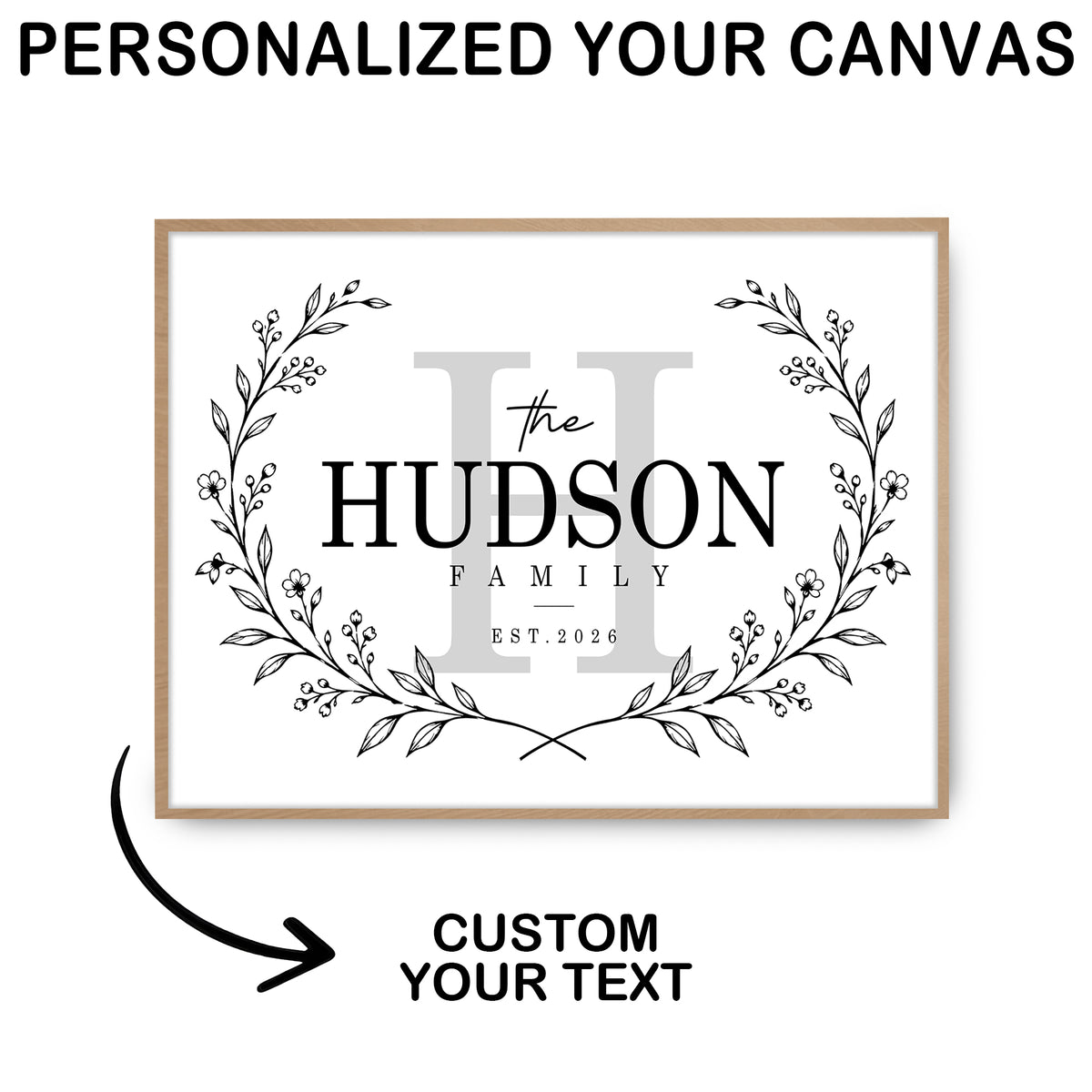 Custom Family Name Sign Floral Wreath Name & Year Canvas - Personalized Wall Art