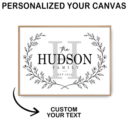 Custom Family Name Sign Floral Wreath Name & Year Canvas - Personalized Wall Art