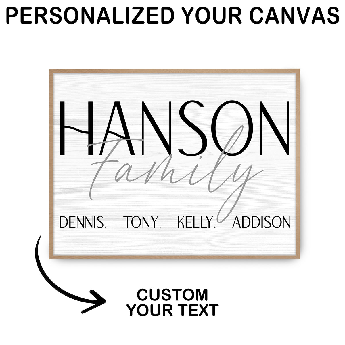 Custom Family Name Sign Bold Capitals with Names Canvas - Personalized Wall Art