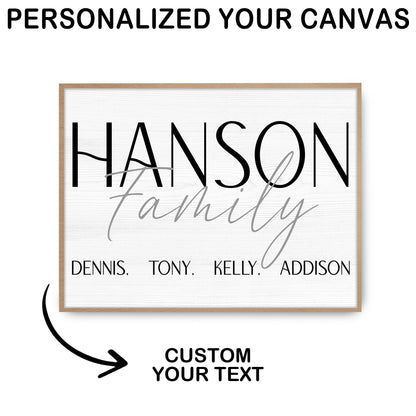 Custom Family Name Sign Bold Capitals with Names Canvas - Personalized Wall Art