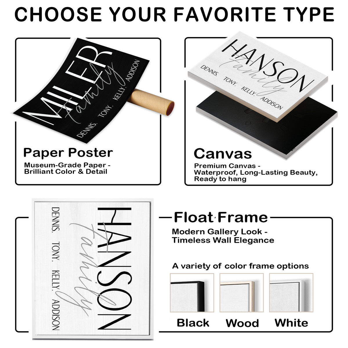 Custom Family Name Sign Bold Capitals with Names Canvas - Personalized Wall Art