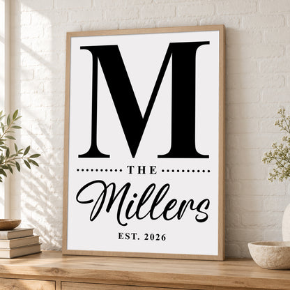 Custom Family Name Sign Classic Letter Name & Year Canvas - Personalized Wall Art