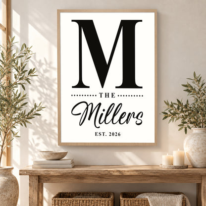 Custom Family Name Sign Classic Letter Name & Year Canvas - Personalized Wall Art