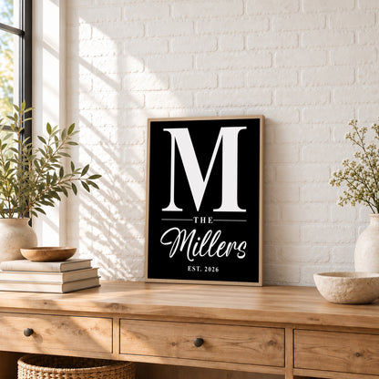 Custom Family Name Sign Classic Letter Name & Year Canvas - Personalized Wall Art