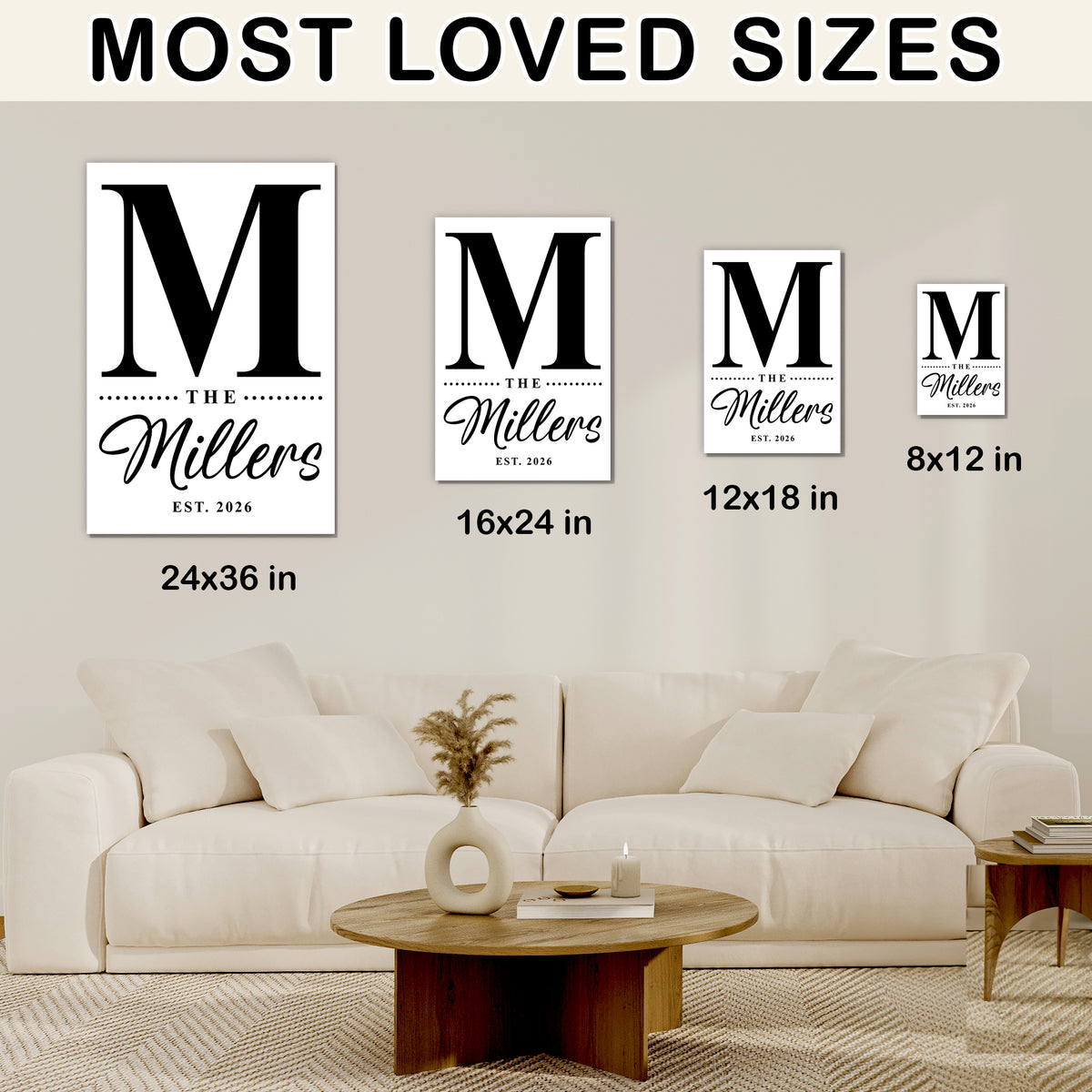 Custom Family Name Sign Classic Letter Name & Year Canvas - Personalized Wall Art
