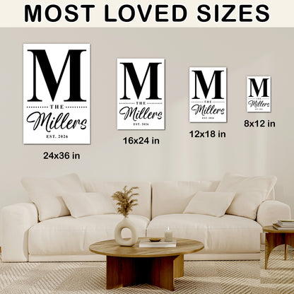 Custom Family Name Sign Classic Letter Name & Year Canvas - Personalized Wall Art