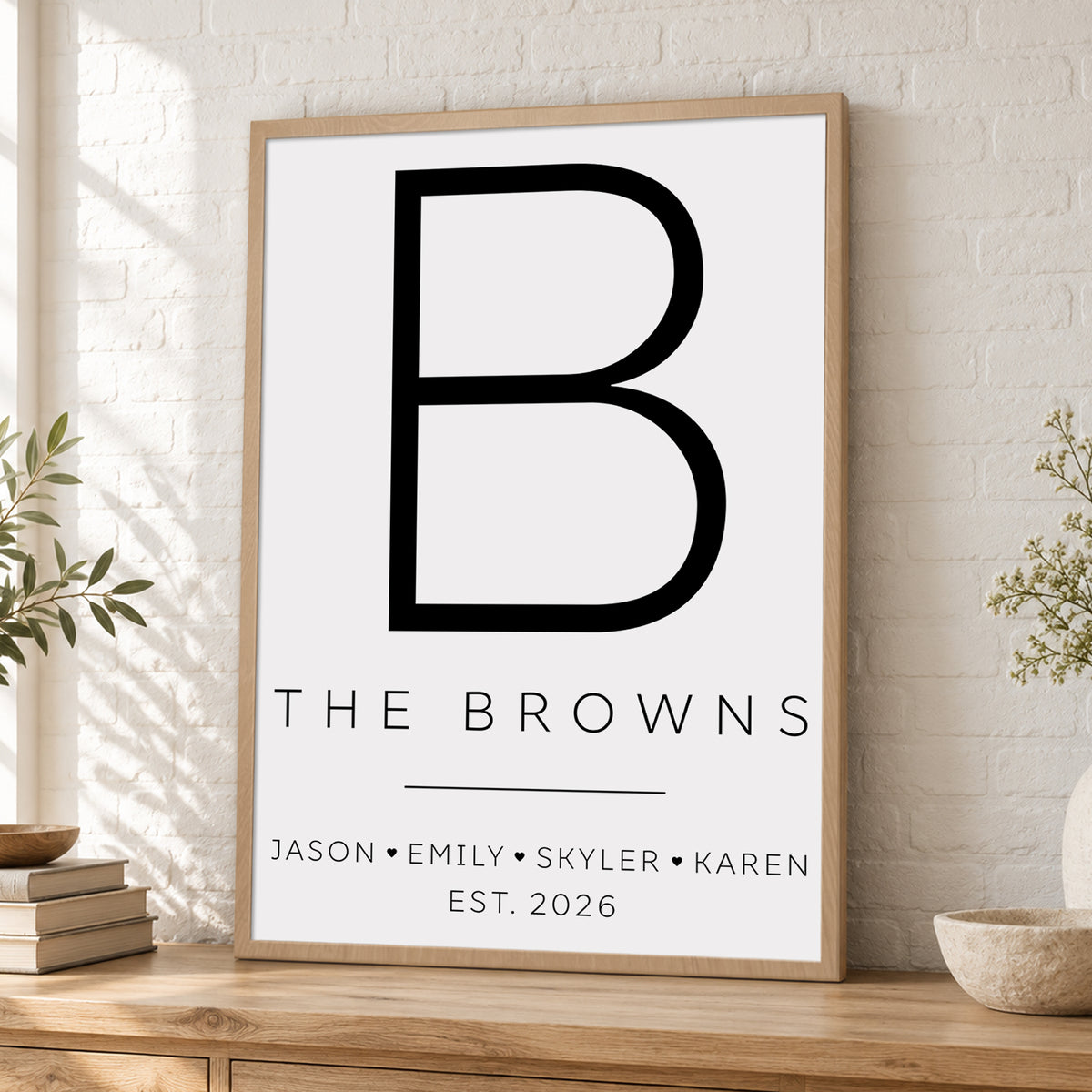 Custom Family Name Sign Modern Letter with Names & Year Canvas - Personalized Wall Art