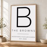 Custom Family Name Sign Modern Letter with Names & Year Canvas - Personalized Wall Art