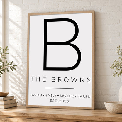 Custom Family Name Sign Modern Letter with Names & Year Canvas - Personalized Wall Art