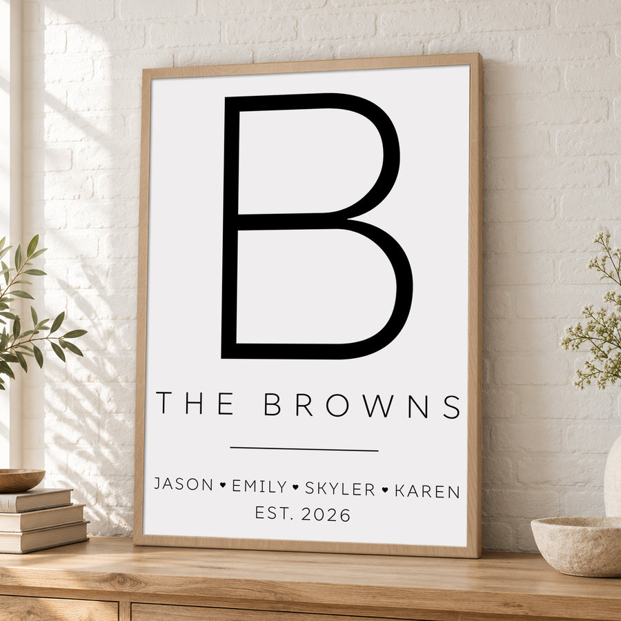 Custom Family Name Sign Modern Letter with Names & Year Canvas - Personalized Wall Art