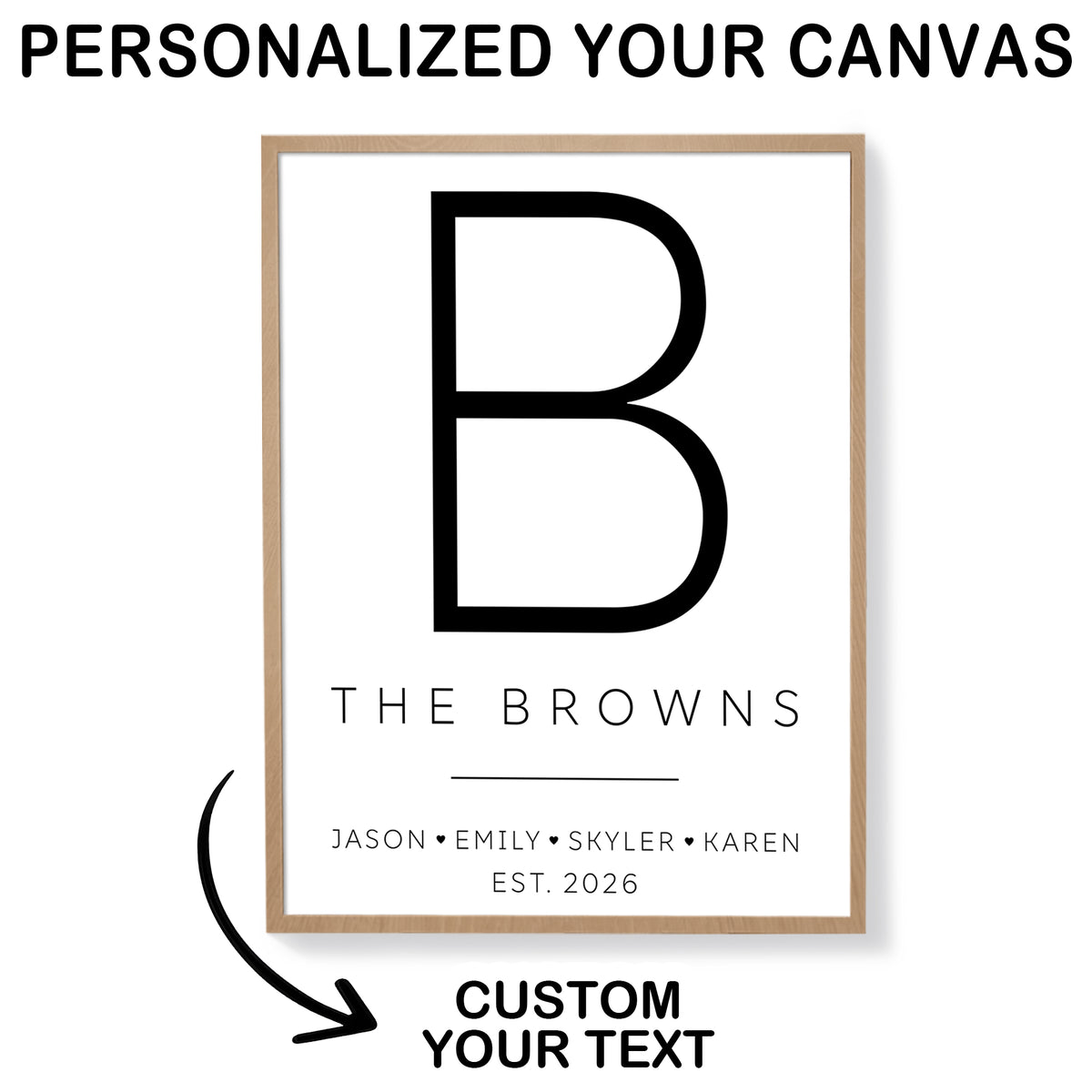 Custom Family Name Sign Modern Letter with Names & Year Canvas - Personalized Wall Art