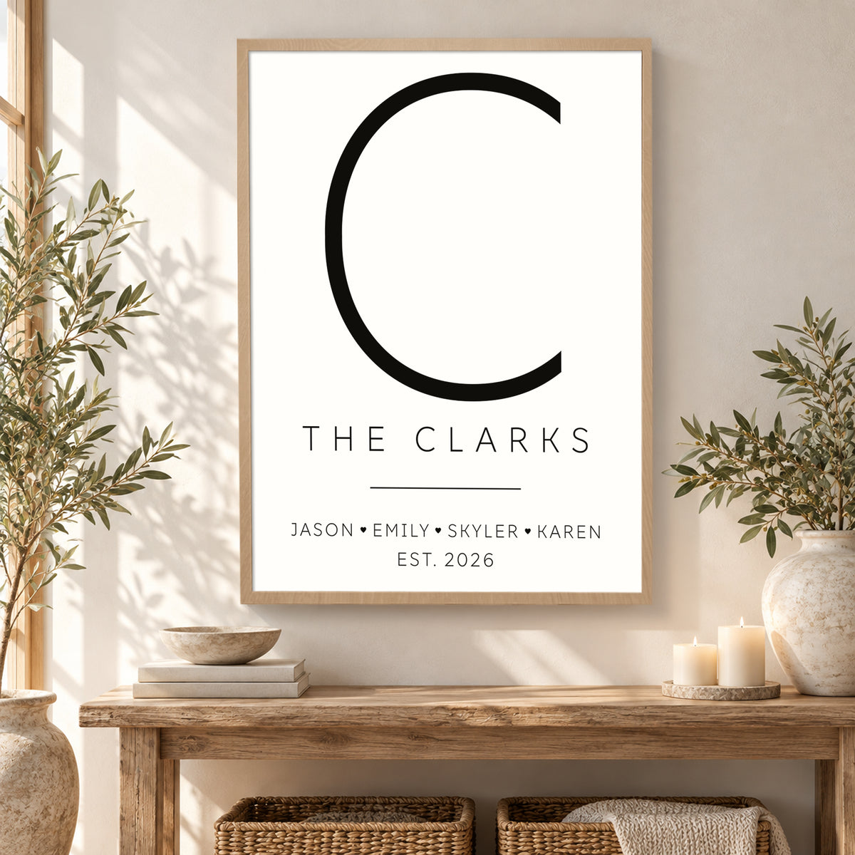 Custom Family Name Sign Modern Letter with Names & Year Canvas - Personalized Wall Art