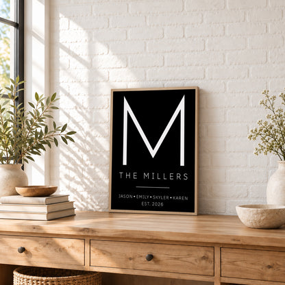 Custom Family Name Sign Modern Letter with Names & Year Canvas - Personalized Wall Art