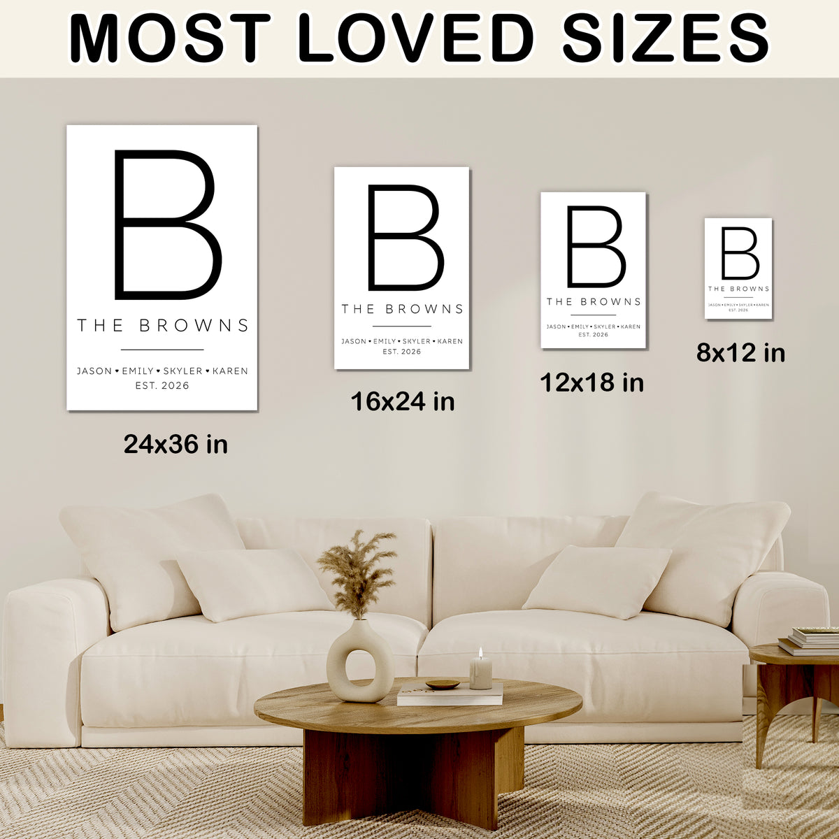 Custom Family Name Sign Modern Letter with Names & Year Canvas - Personalized Wall Art