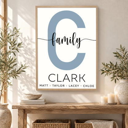 Custom Family Name Sign Color Letter with Names Canvas - Personalized Wall Art