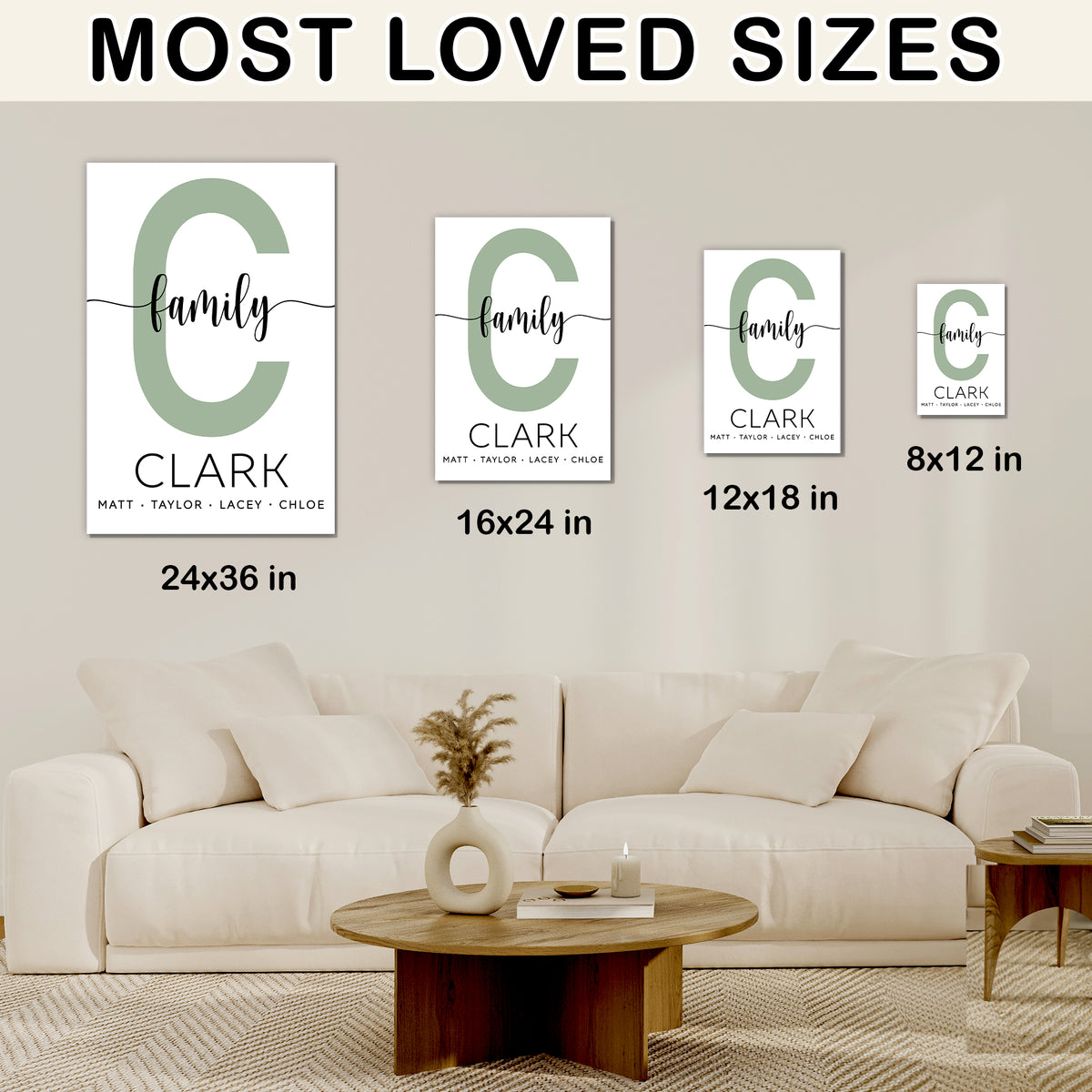 Custom Family Name Sign Color Letter with Names Canvas - Personalized Wall Art