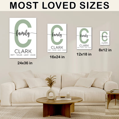 Custom Family Name Sign Color Letter with Names Canvas - Personalized Wall Art