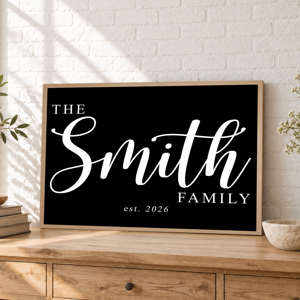 Custom Family Name Sign Big Script Name & Year Canvas - Personalized Wall Art