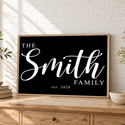 Custom Family Name Sign Big Script Name & Year Canvas - Personalized Wall Art