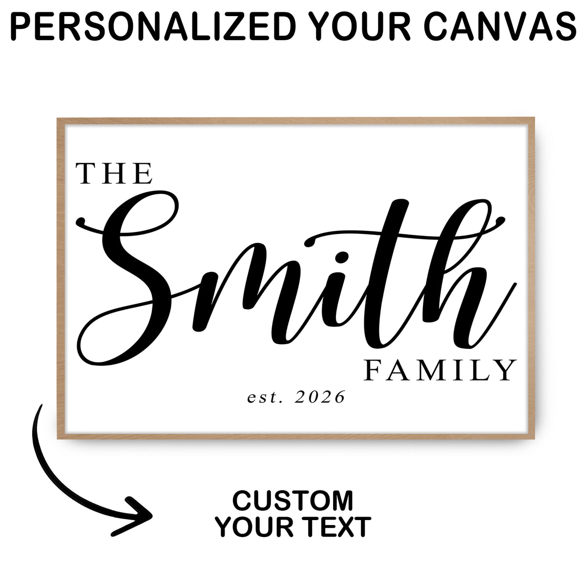 Custom Family Name Sign Big Script Name & Year Canvas - Personalized Wall Art