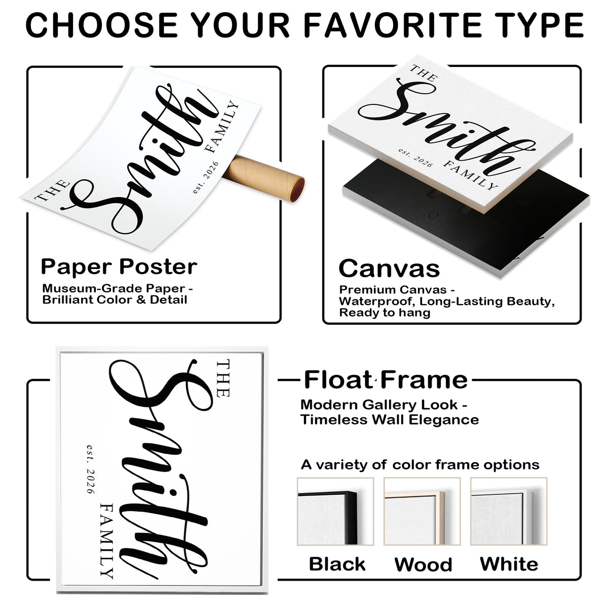 Custom Family Name Sign Big Script Name & Year Canvas - Personalized Wall Art