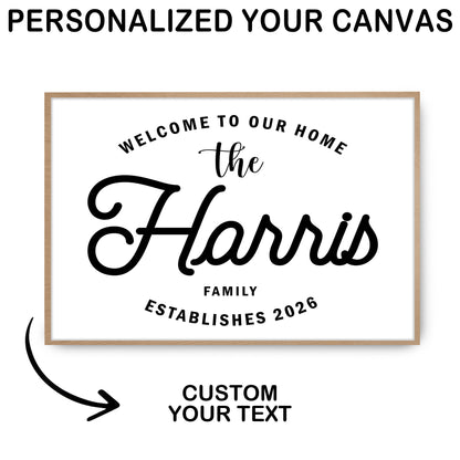Custom Family Name Sign Welcome Home Name & Year Canvas - Personalized Wall Art
