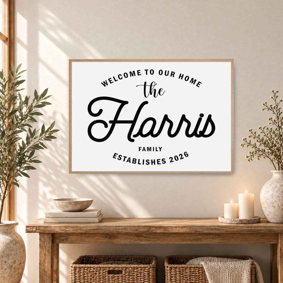 Custom Family Name Sign Welcome Home Name & Year Canvas - Personalized Wall Art