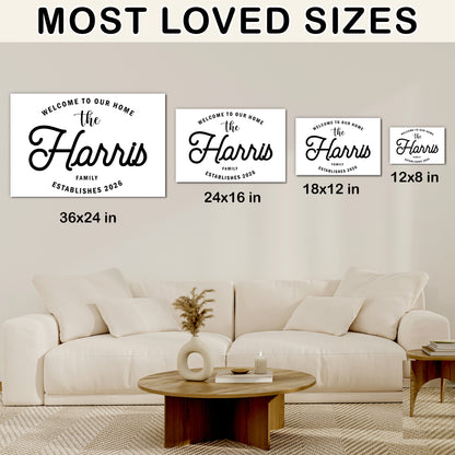 Custom Family Name Sign Welcome Home Name & Year Canvas - Personalized Wall Art