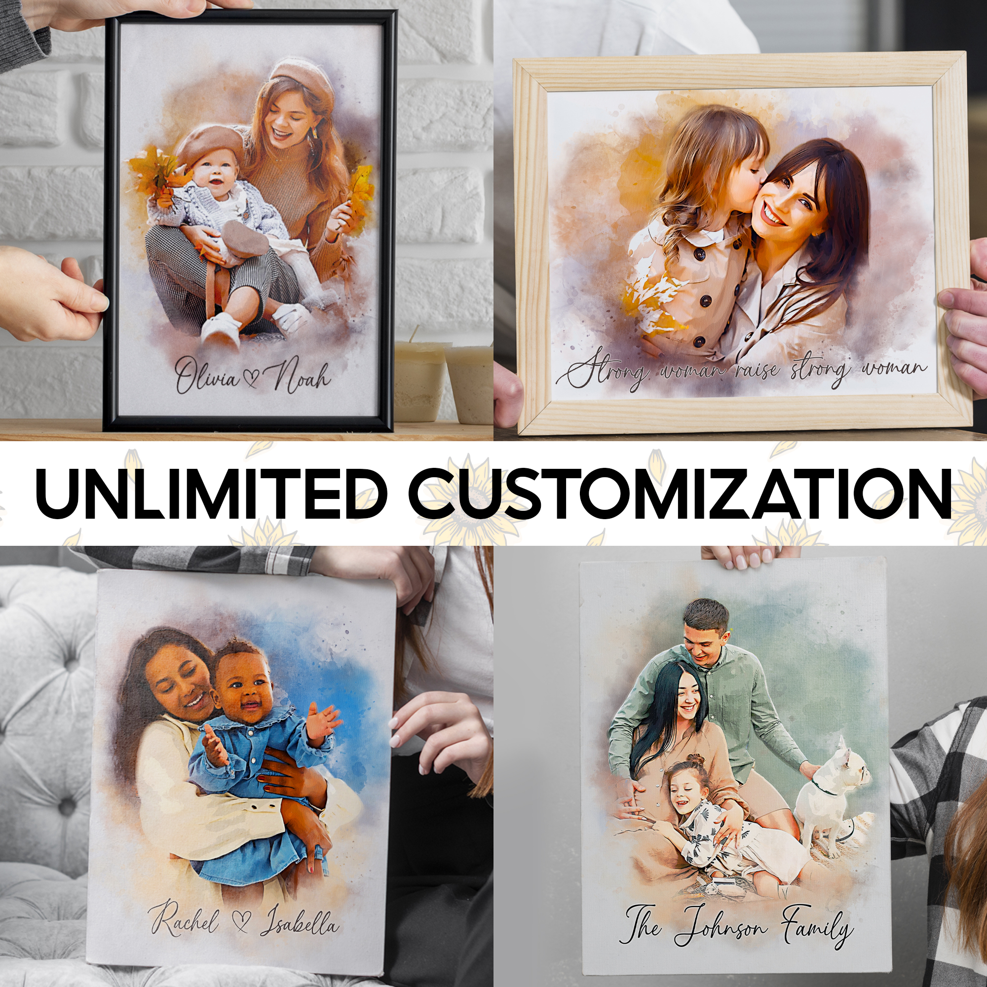A Mother’s Love In Every Moment - Personalized Watercolor Portrait Canvas from Photo - Gift for Mom