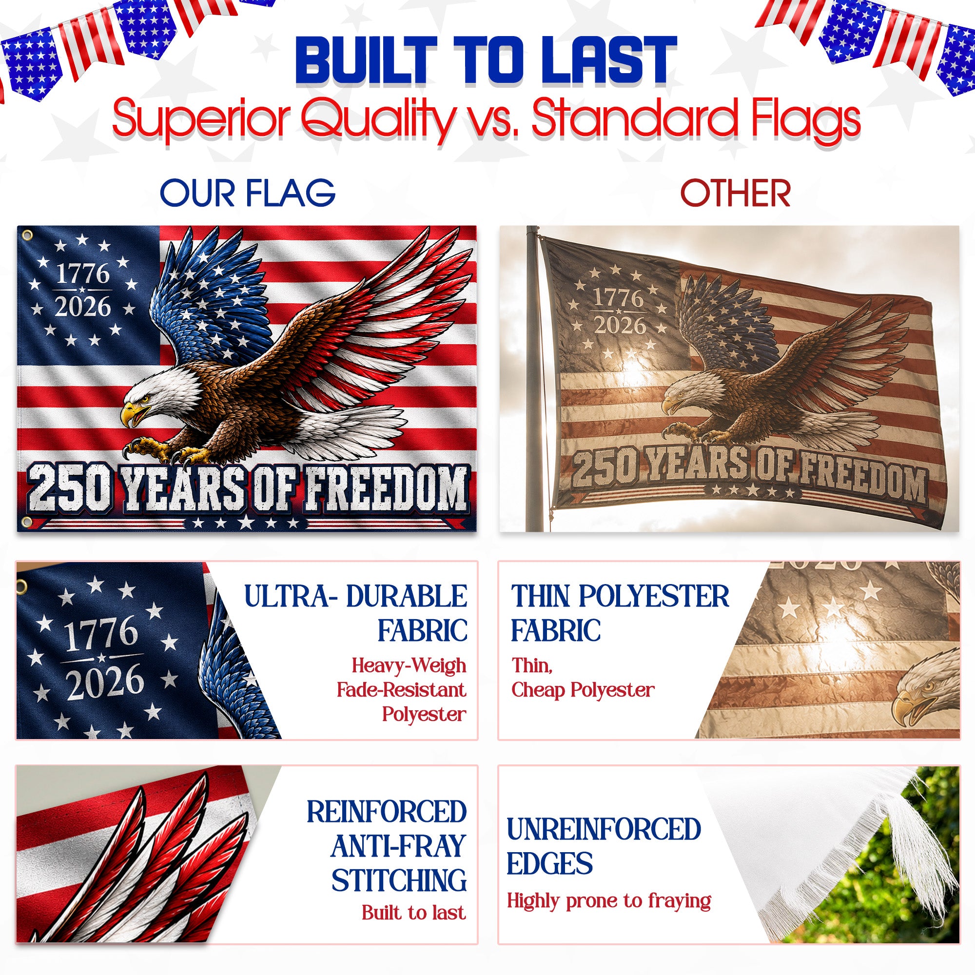 American 250 Years Anniversary Horse Premium Flag - 1776 2026 Patriotic Grommet Flag - 4th of July Decorations Double Sided